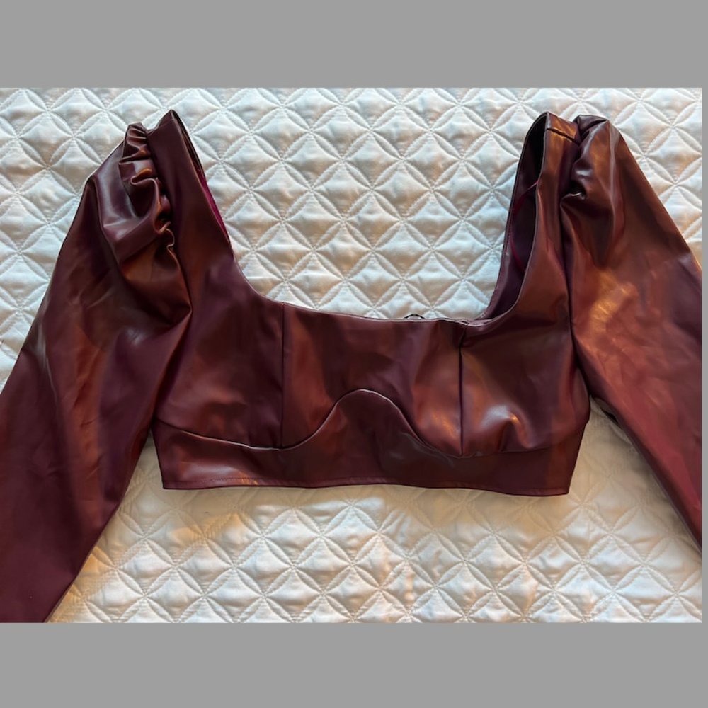 Pretty Little Thing Faux Leather Scoop Neck Long Sleeve Crop